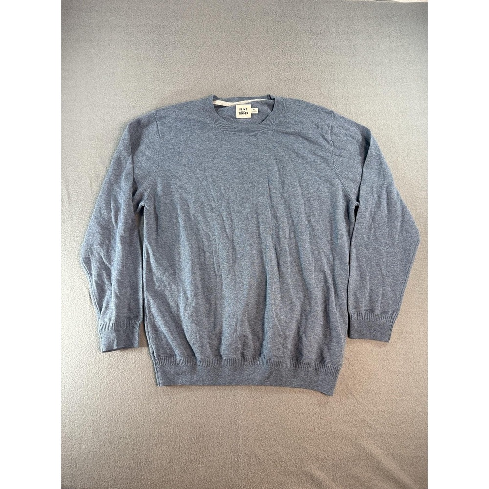 Flint And Tinder Sweater Mens XL Blue Merino Wool Cotton Crew Neck Knit Pullover